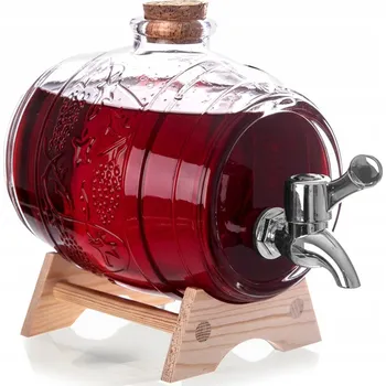 Dávkovač nápoje Skleněný soudek sklenice, demižon, dávkovač, antałek na alkohol s kohoutkem 1L