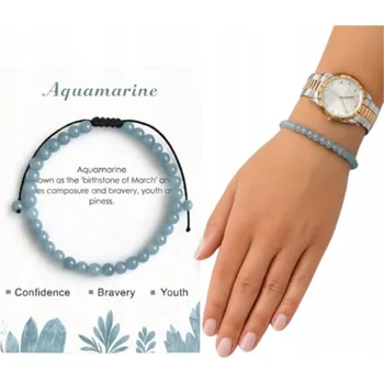 Náramek Bransoletka z Akwamarynu Naturalne Kamienie Drobné Korálky