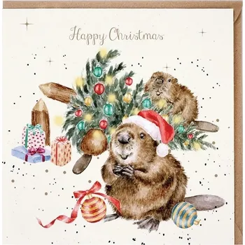 Wrendale Designs X105 Underneath the Christmas Tree Beaver Christmas Card