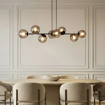 Svítidlo Závěsné svítidlo Lindby Isamer, kouřově šedá, 130 cm, globus - Stropní držák - Ø 15 cm, výška 2,5 cm černá, kouřově šedá 8 x 10 W LED - Doprava zdarma