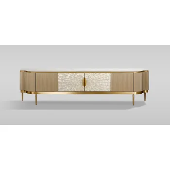 Televizní stolek TV stolek Stilig - Livin Hill Zlatá-mramor-mušle 200x60 cm