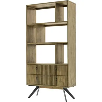 regál Prostorný otevřený regál s výklenky a zásuvkami na kovových nožkách do obývacího pokoje Massa - Livin Hill Hnědá 90x180 cm