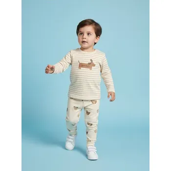 Dětská móda Sinsay - Sada bavlněných triček s dlouhým rukávem 2 pack - krémová - 833EM-01X - 833EM-01X-104