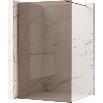 Bezrámová sprchová zástěna REA FLEXI BRUSH COPPER 130 cm, měď kartáčovaná/hnědá kouřová - bez vaničky