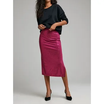 Dámská móda Sinsay - Flitrová midi sukně s rozparkem - sytě růžová - ZB174-42X - ZB174-42X-XS