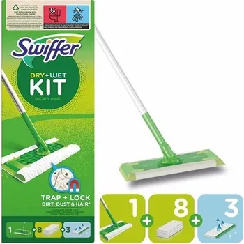 mop Plochý mop Swiffer Basic Kit 8 suchých a 3 vlhčené utěrky clean&fresh