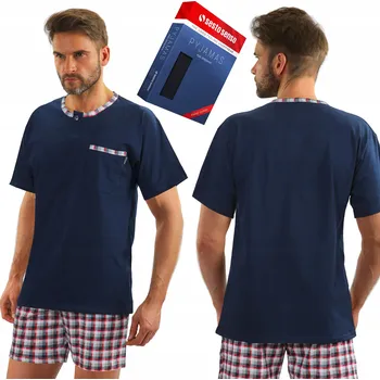 Pánské oblečení Pyžamo SESTO SENSO krátký rukáv JASIEK TMAVĚ MODRÁ, M