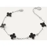 Náramek s pěti čtyřlístky z černé pryskyřice na rolo řetízku