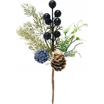 umělá květina Vánoční ozdobná VĚTVIČKA , klas na zdobení věnce, ostružina, šiška , listy