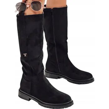 Dámské kozačky DStreet dámské kozačky po kolena s plochým podpatkem, velikost 40