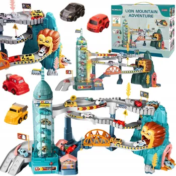 autodráha Autodráha Skluzavka Most Výtah Světelné a Zvukové Efekty Sada Lev