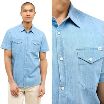 Pánská košile Pánská košile Mustang bavlněná modrá krátký rukáv regular XL