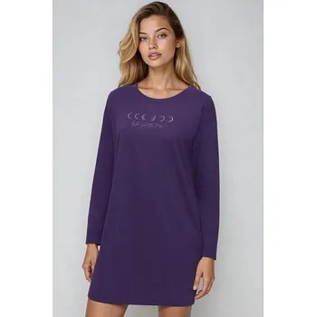Dámská noční košile Bavlněná noční košile Moon Nightdresses NDK LSL 04 fialová M