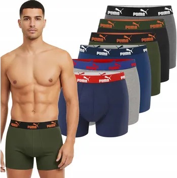 Pánské oblečení Puma Pánské boxerky 6 kusů Slipy Bavlna Khaki Navy Mix Velikost XL