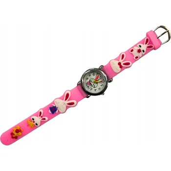Hodinky DĚTSKÉ NÁRAMKOVÉ HODINKY S 3D GUMOVÝM ŘEMÍNKEM, DÁREK , RŮŽOVÉ - Králíček