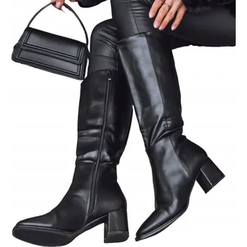 Dámské kozačky DStreet dámské kozačky po kolena na podpatku, velikost 39