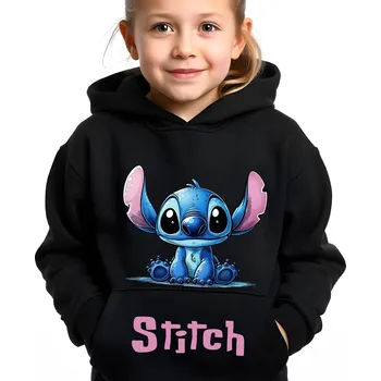 Chlapecká mikina Stitch Dětská Mikina s kapucí Bavlněná Klokanka Pro Děti Černá 5/6