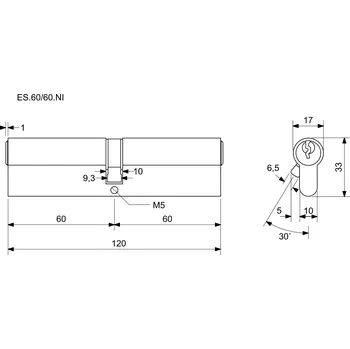 Stavební výplň Richter bezpečnostní oboustranná cylindrická vložka Cylindrické vložky: ES.60/60.NI