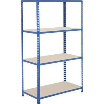 Dílenský regál Manutan Expert Kovový regál Rapid 2, 160 x 91,5 x 61 cm, 340 kg/police, 4 dřevotřískové police, modrý + Prodloužená záruka na 10 let