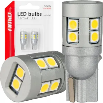 Povinná bezpečnostní výbava LED žárovky CANBUS T10 W5W 12 SMD 3030 Bílé 12V 24V AMIO-04243