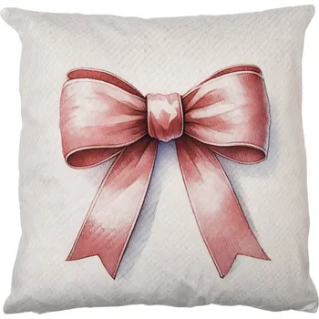 Béžový povlak na polštář s růžovou mašlí - 45*45cm