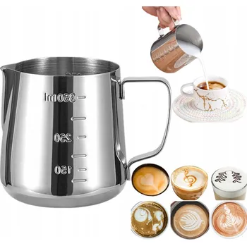 Konvička na mléko MLÉČNÍK OCELOVÝ DŽBÁN NA MLÉKO NA NAPĚNĚNÍ ODMĚRKA BARISTA OCEL 350 ml