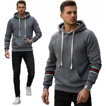 Pánská mikina Pánská mikina s kapucí šedá sportovní volnočasová BX5946 - XL