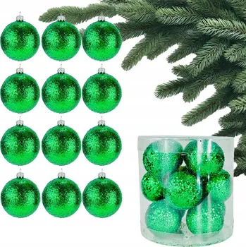Vánoční dekorace Zelené VÁNOČNÍ VÁNOČNÍ BAŇKY Brokátové Plastové KOULE Sada vánočních ozdob na stromeček