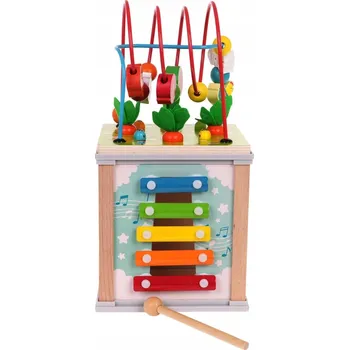 Dřevěná hračka Dřevěná EDUKAČNÍ KOSTKA s provlékačkami VELKÝ TŘÍDIČ + PROPLÉTÁNÍ