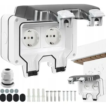 Elektrická zásuvka DVOJITÁ VENKOVNÍ ZAHRADNÍ ZÁSUVKA VODOTĚSNÁ + OCHRANNÝ KRYT