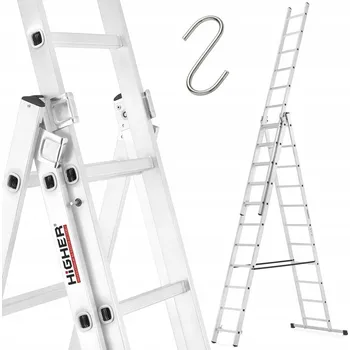Žebřík Multifunkční hliníkový Žebřík na schody 3x11 HIGHER 6,33m Hobby 150kg