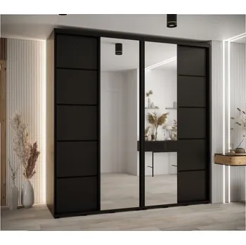 Šatní skříň Skříň s posuvnými dveřmi a zrcadlem Davos 5 230, hloubka 60 cm - Abiks Meble Černá / Černá 230x235.2 cm