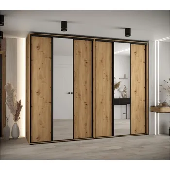 Šatní skříň Vysoká šatní skříň s posuvnými dveřmi Davos 3 300, hloubka 60 cm, výška 235,2 cm - Abiks Meble Dąb Artisan / Czarny 300x235.2 cm