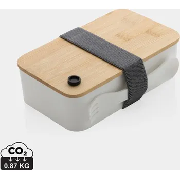 Svačinový box Krabička na jídlo z RCS recykl. plastu s bambusovým víkem - Bílá