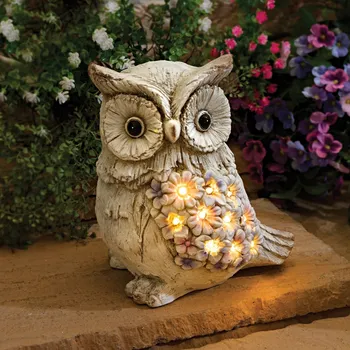 3Pagen Solární sova s květy 29x19x29 cm.