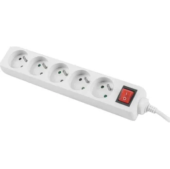 Prodlužovací kabel LANBERG Prodlužovací přívod 3M 5X klasická zásuvka s vypínačem měď kabel bílý