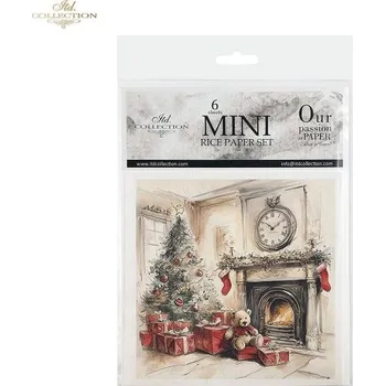 Umělecký papír Rýžový papír 15x15 cm - Vánoce a medvídci- 6 ks