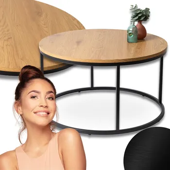 Konferenční stolek Konferenční Stolek Kulatý Velký Loftový Stůl do Obývacího Pokoje Dub Zlatý Černý LELLA MAX