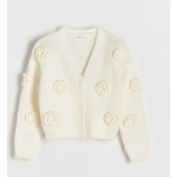 Dětská móda Reserved - Kardigan s květinovým vzorem - krémová - 039AW-01X - 039AW-01X-164