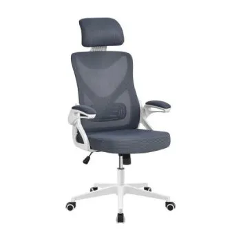 Ergonomická kancelářská židle 592717, se sklopnými područkami, otočná židle s opěradlem, do 136 kg, bílá/šedá - A YAHEETECH