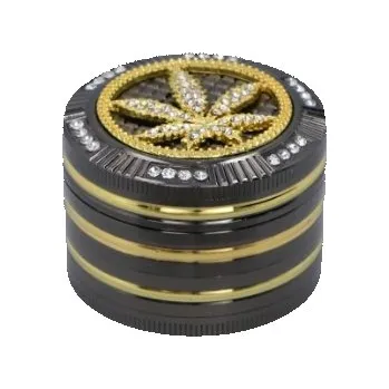 Příprava kávy Černý mlýnek na tabák Grinder kovový se zlato-stříbrným listem marihuany