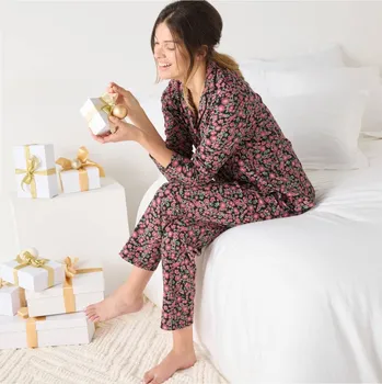 Dámské pyžamo Blancheporte Pyžamo s potiskem květin černá/bordó 46/48