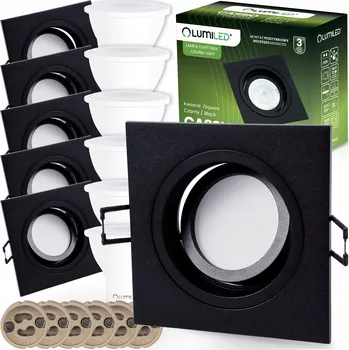 Žárovka 6x Halogenové svítidlo zápustné, nastavitelné GU10 MR16 Čtverec + 6x LED žárovka