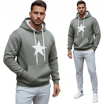 Pánská mikina Pánská mikina olivová s kapucí streetwear BX5928 - L