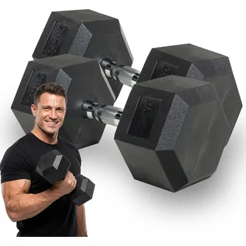 Pogumovaná litinová činka TREXO Hex HXD250 25 kg