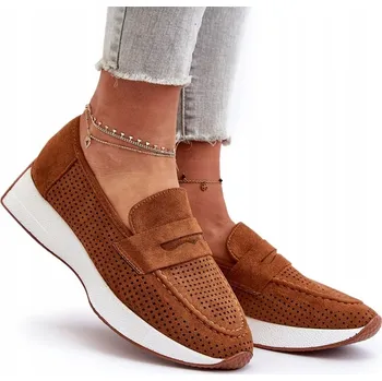 Dámské mokasíny Dámské mokasíny z eko semiše na platformě hnědé 36