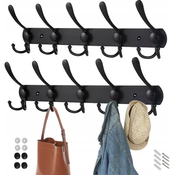 Věšák Nástěnný věšák na oblečení do předsíně Černý Loft Kovový 41cm 2ks