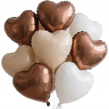 Balónek SADA FÓLIOVÝCH BALÓNKŮ BOHO SRDCE BÍLÉ KRÉMOVÉ HNĚDÉ oslava 1. narozenin helium 12 Ks