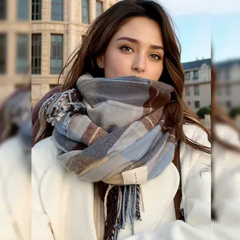 Šála B-TOP Dámská dlouhá jemná šála v modrých a hnědých odstínech