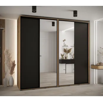 Šatní skříň Vysoká šatní skříň s posuvnými dveřmi Davos 3 260, hloubka 60 cm, výška 235,2 cm - Abiks Meble dub artisan-černý mat-černá 260x235.2 cm